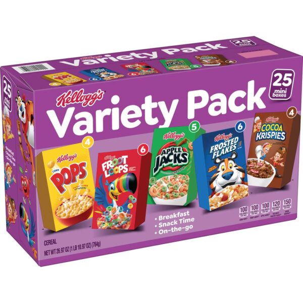 Froot Loops, Corn Pops, Apple Jacks, Cocoa Krispies and Frosted Flakes Assorted Cereal Pack 25 Units
