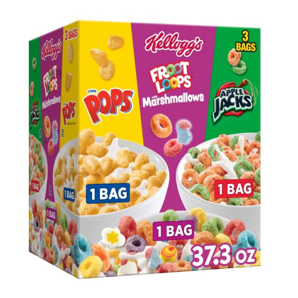 Kellogg’s Assorted Cereals Corn Pops, Froot Loops & Apple Jacks 3 Bags / 1.05 kg / 37.3 oz